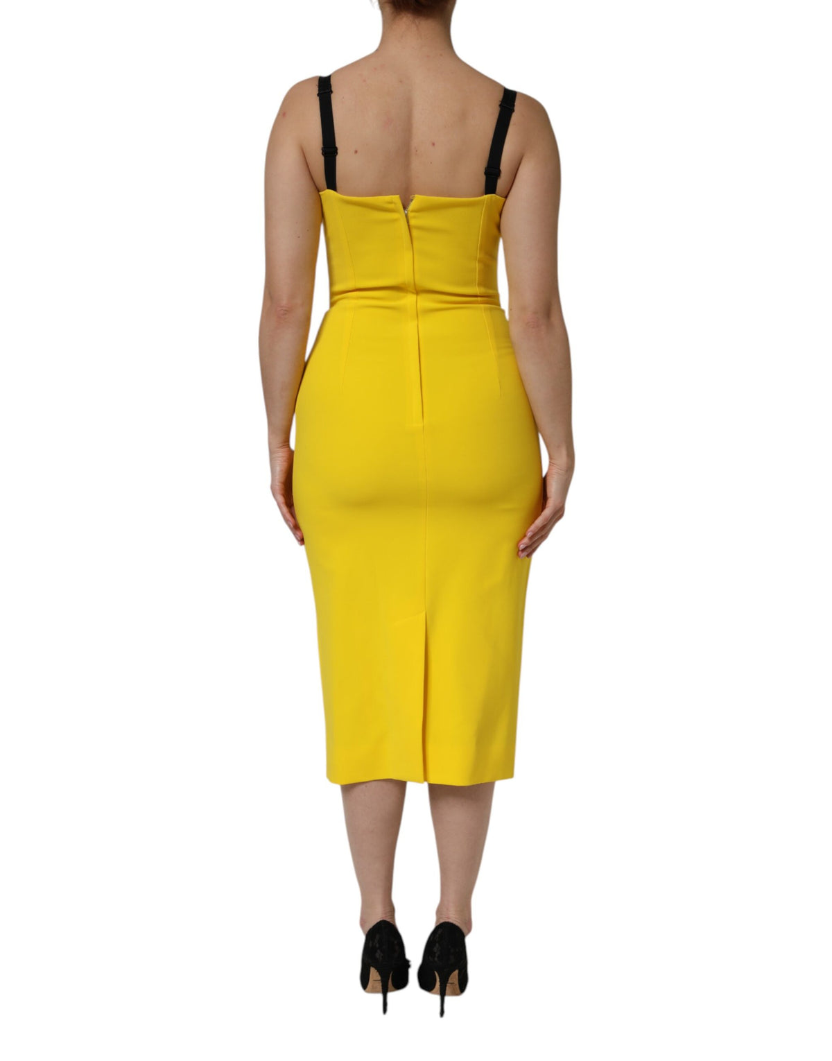 Dolce & Gabbana Yellow Polyester Sleeveless Sheath Midi Dress