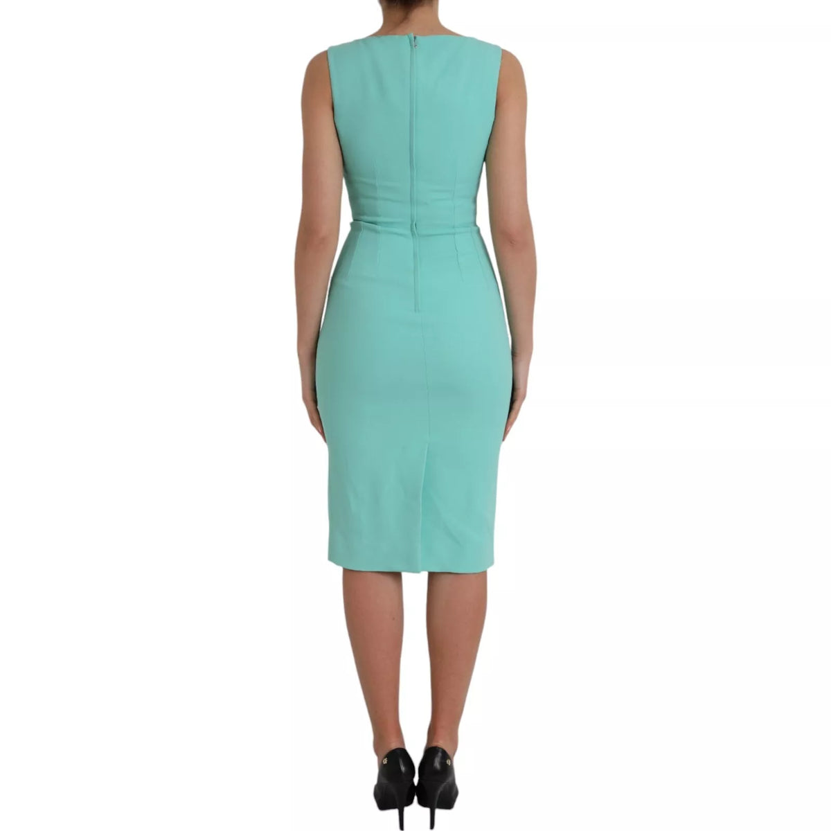 Dolce & Gabbana Green Viscose Sleeveless Sheath Midi Dress