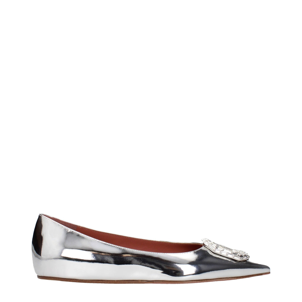 Amina Muaddi Gray Leather Ballet Flats