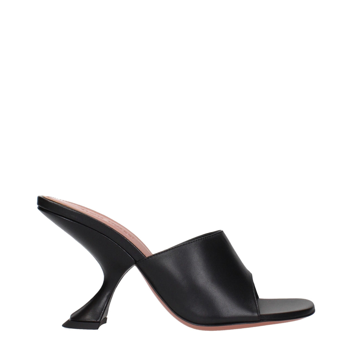Amina Muaddi Black Leather Stiletto Heel Sandals