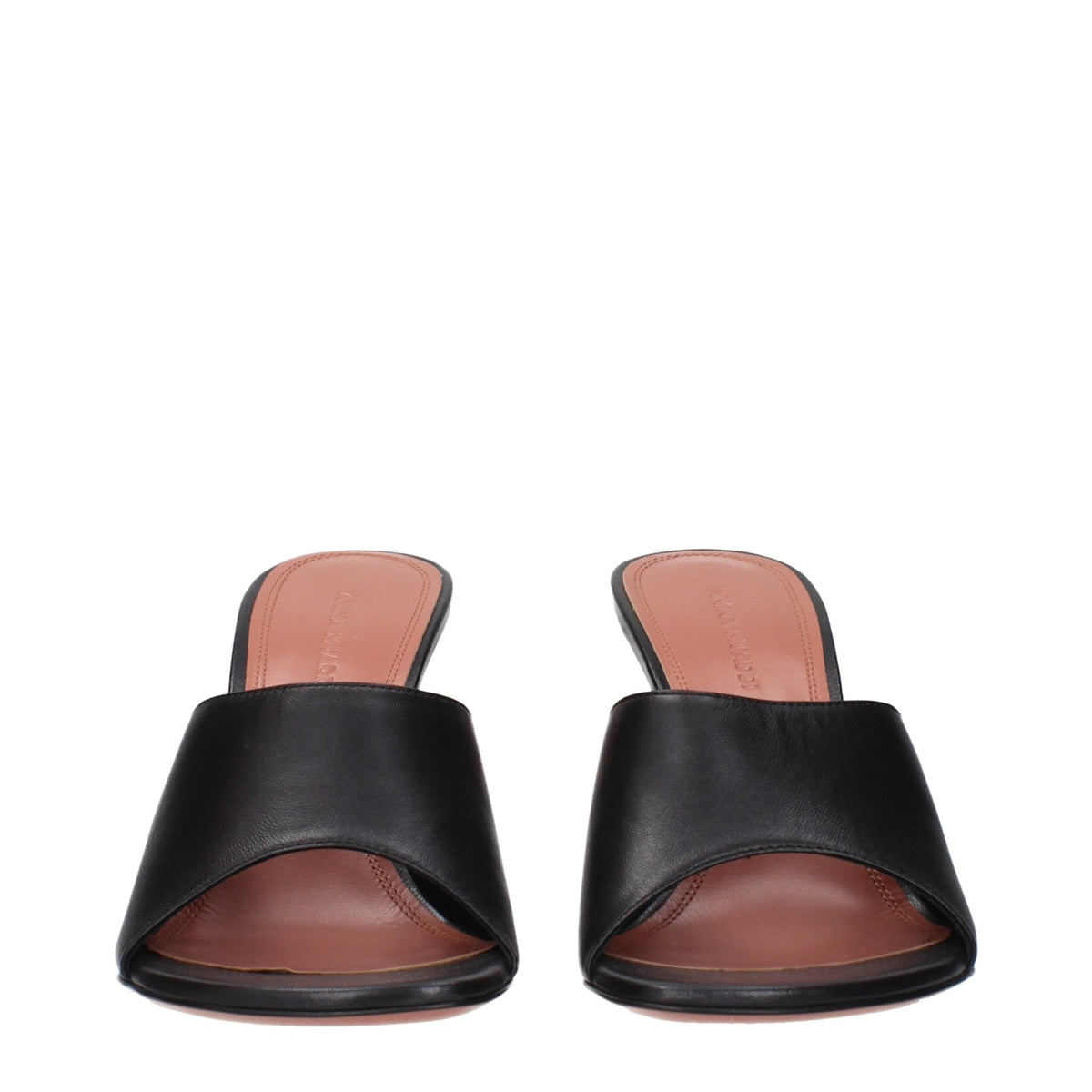 Amina Muaddi Black Leather Stiletto Heel Sandals
