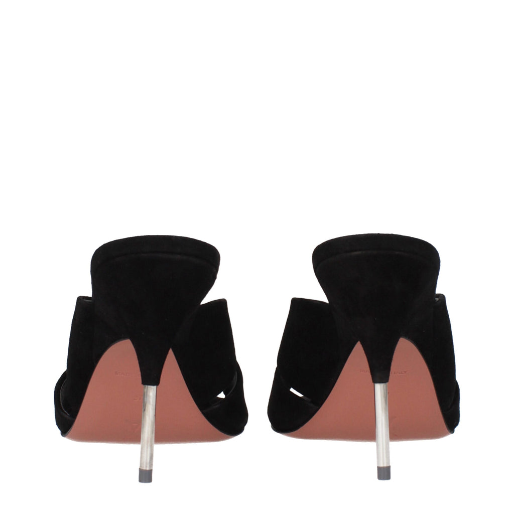 Amina Muaddi Black Leather Stiletto Heel Sandals