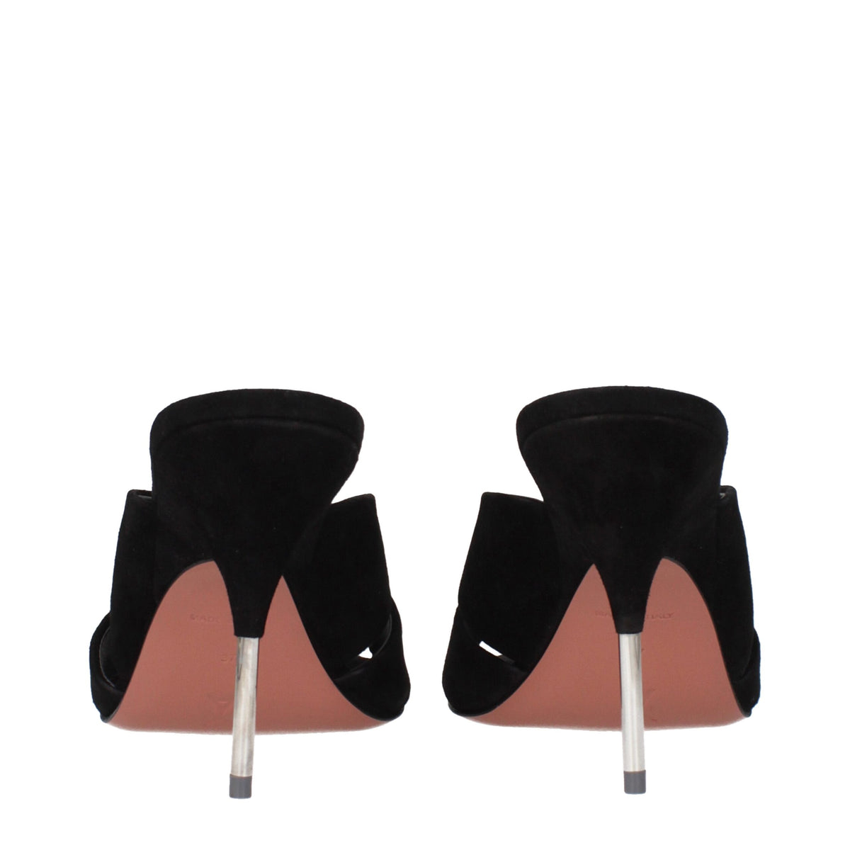 Amina Muaddi Black Leather Stiletto Heel Sandals