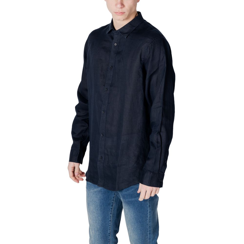 Armani Exchange Blue Linen Dress Shirt