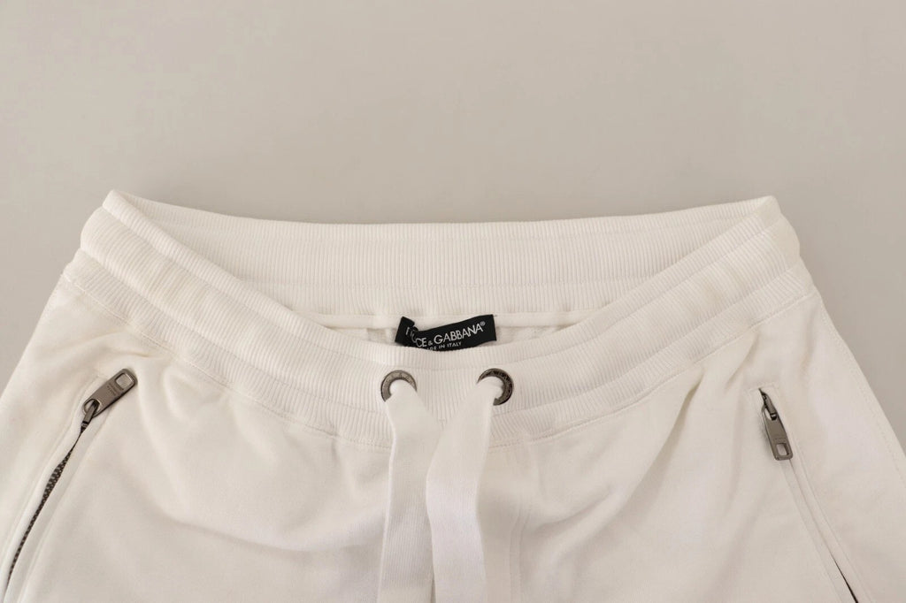 Dolce & Gabbana White Cotton Logo Patch Sweatpants Jogging Pants