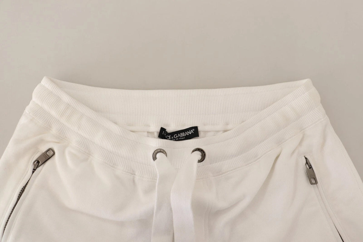 Dolce & Gabbana White Cotton Logo Patch Sweatpants Jogging Pants