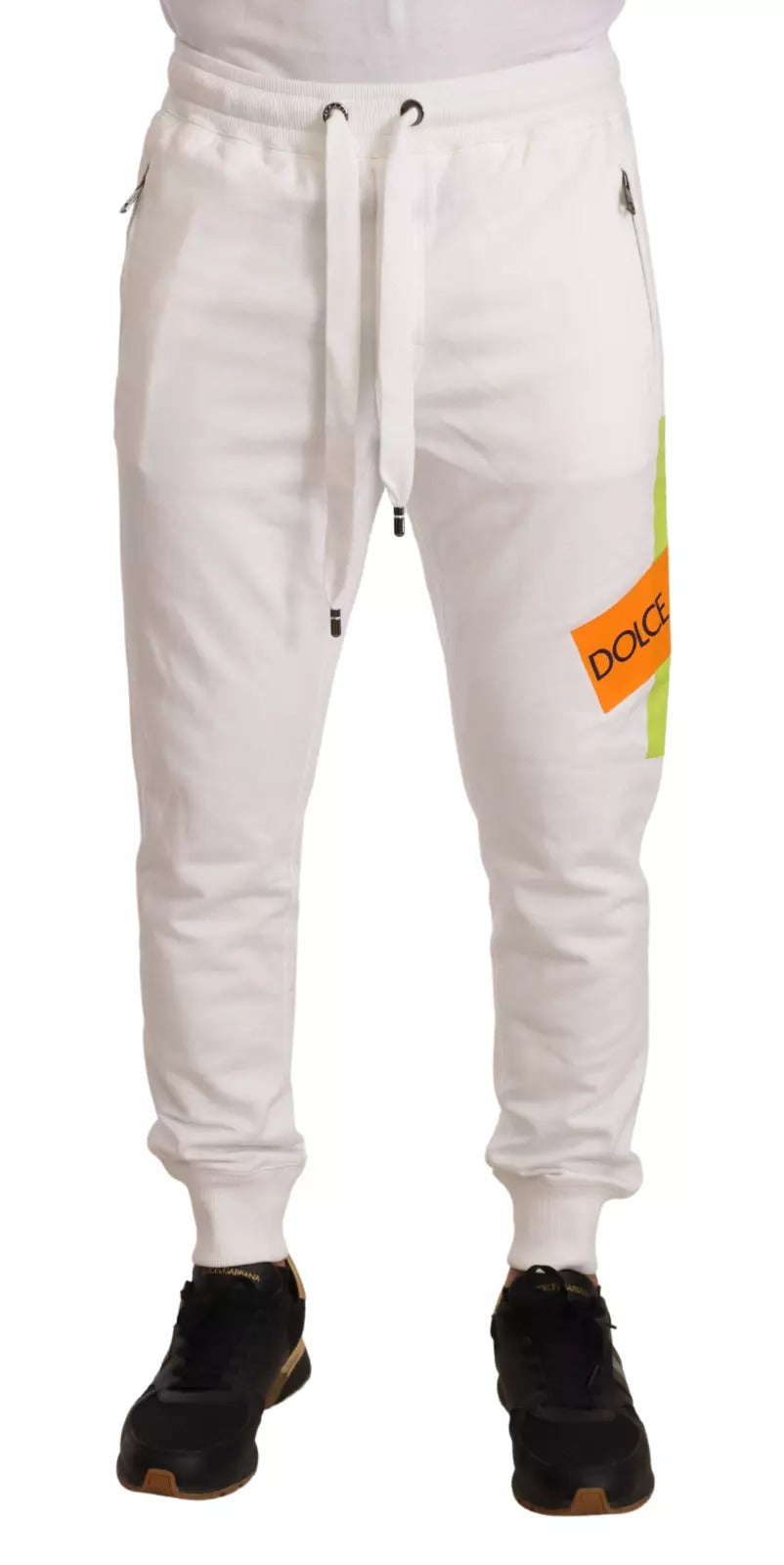 Dolce & Gabbana White Cotton Logo Patch Sweatpants Jogging Pants