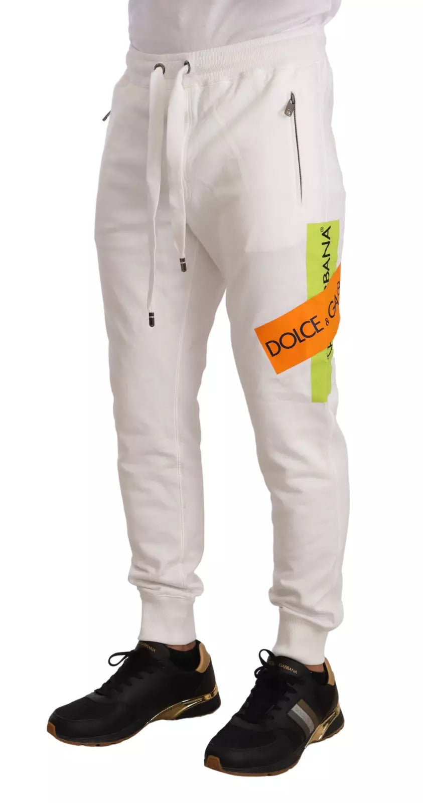 Dolce & Gabbana White Cotton Logo Patch Sweatpants Jogging Pants