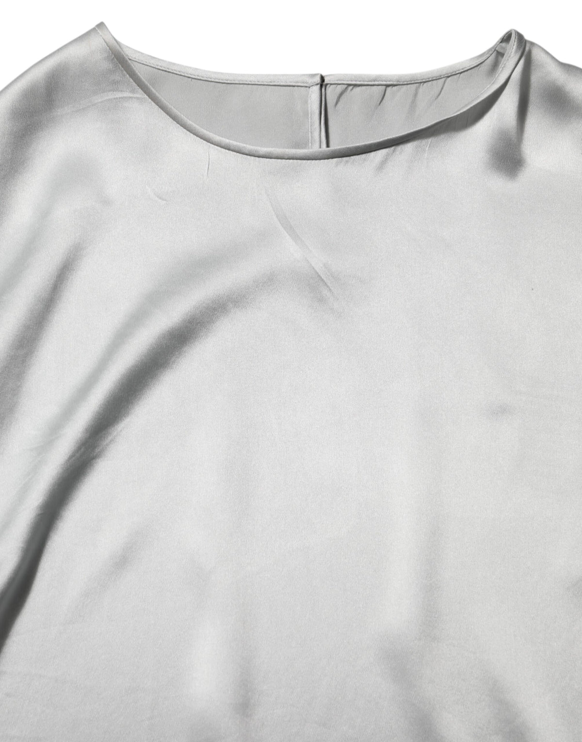 Dolce & Gabbana Gray Silk Satin Floral Lace Long Sleeve Top