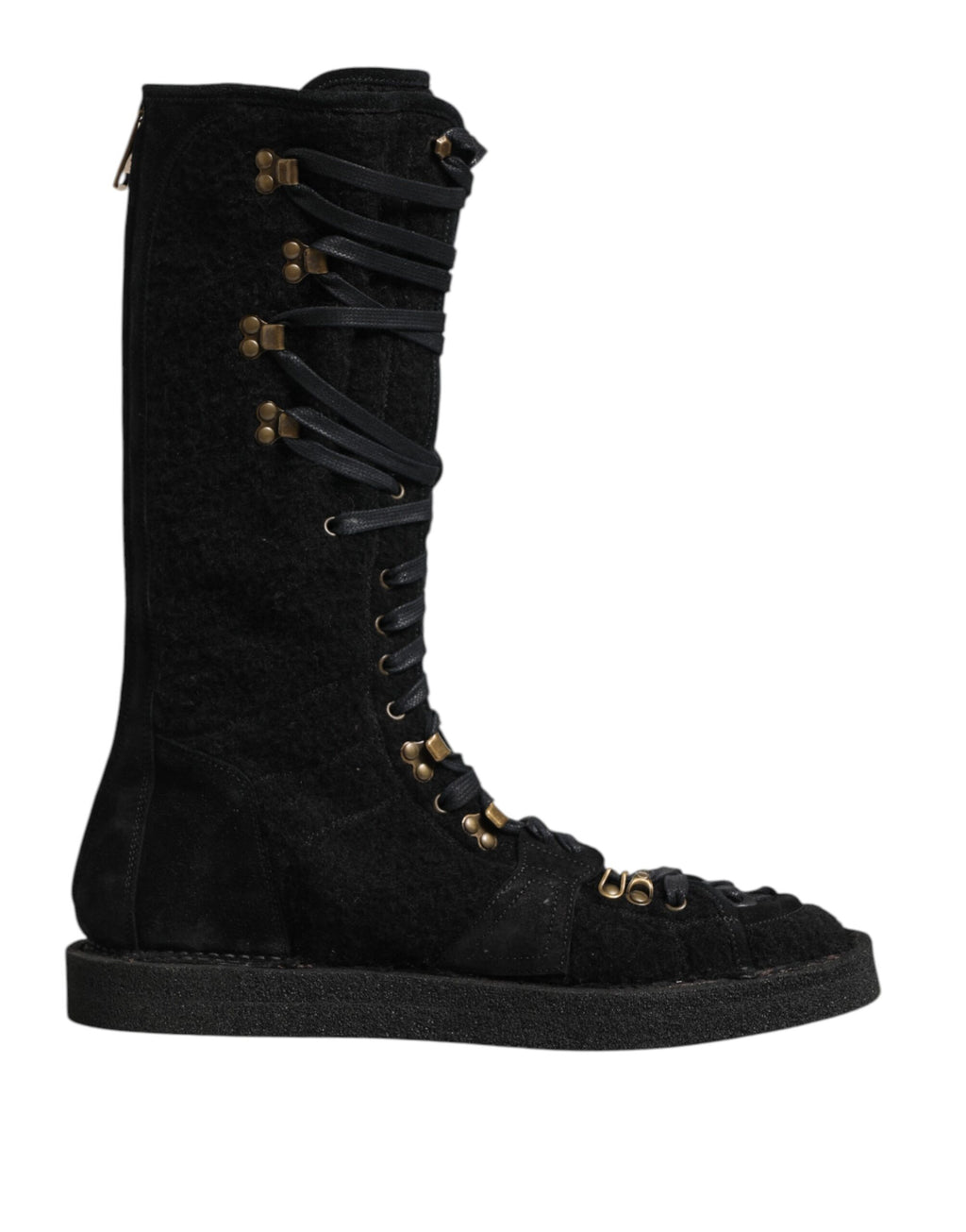 Dolce & Gabbana Black Alpaca Wool Suede Mid Calf Boots Shoes