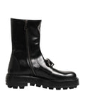 Dolce & Gabbana Black Logo Plaque Mid Calf Biker Boots Shoes