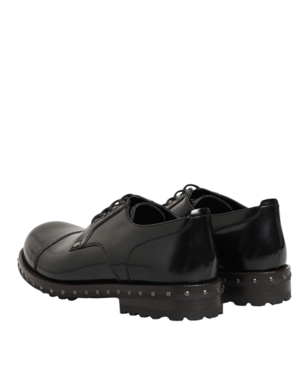 Dolce & Gabbana Black Leather Studded Men Formal Derby Shoes