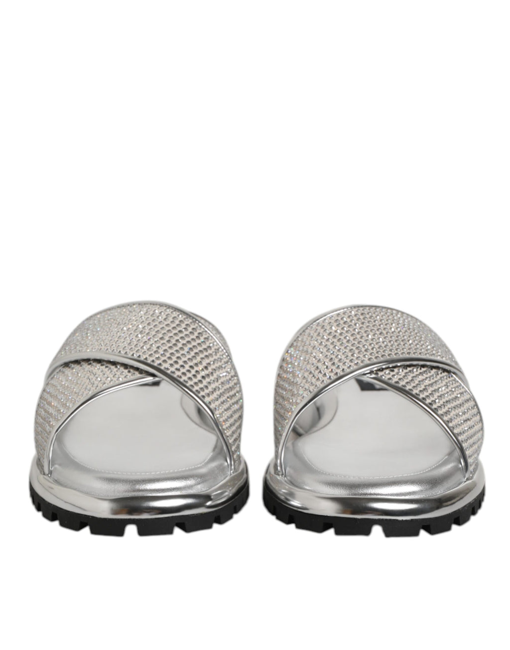 Dolce & Gabbana Silver Strass Slides Flats Slippers Shoes