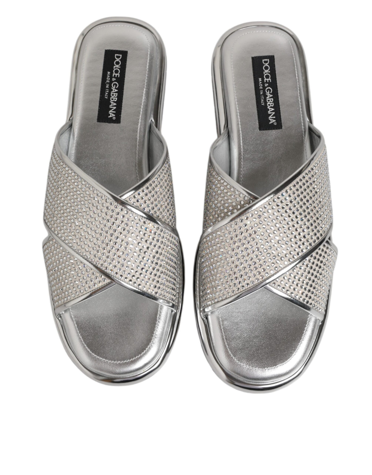 Dolce & Gabbana Silver Strass Slides Flats Slippers Shoes