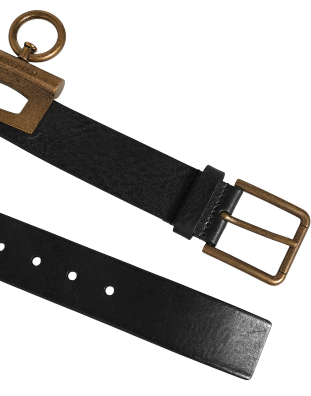 Dolce & Gabbana Black Leather Side Rings Brass Buckle Belt