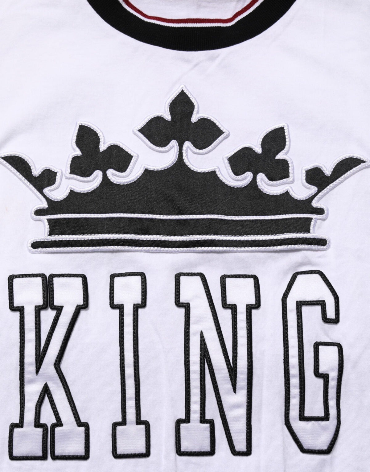 Dolce & Gabbana White Cotton Crown King Embroidery T-shirt