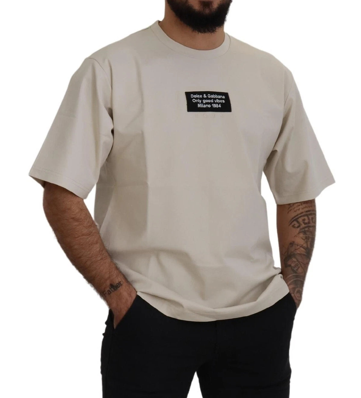Dolce & Gabbana Ivory Cotton Ivory Printed Crewneck