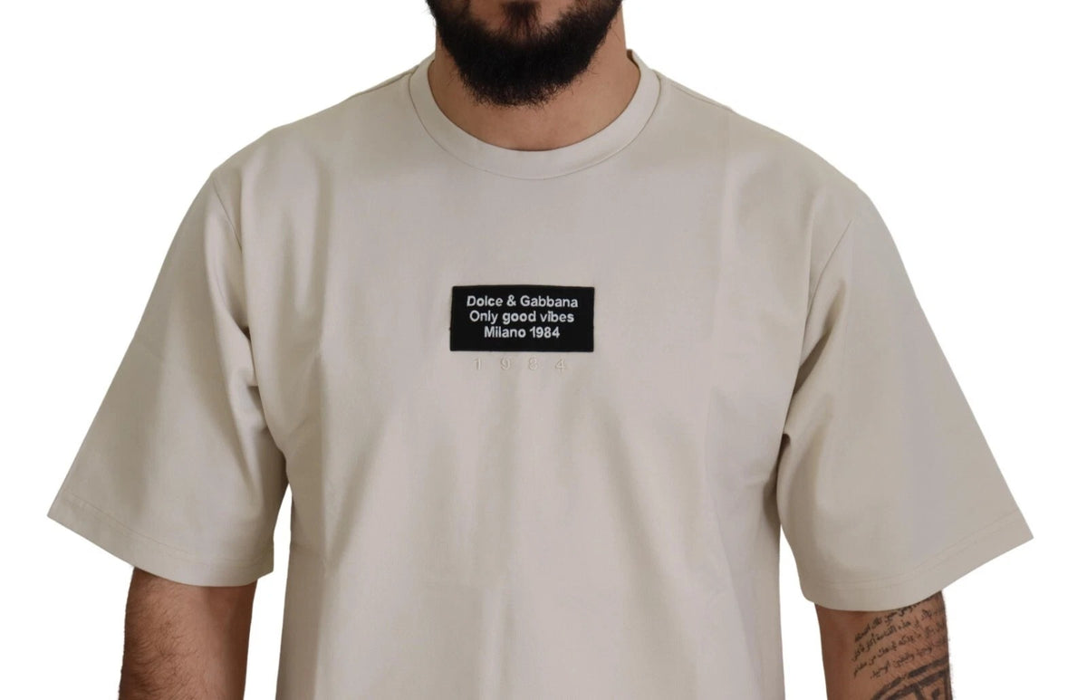 Dolce & Gabbana Ivory Cotton Ivory Printed Crewneck