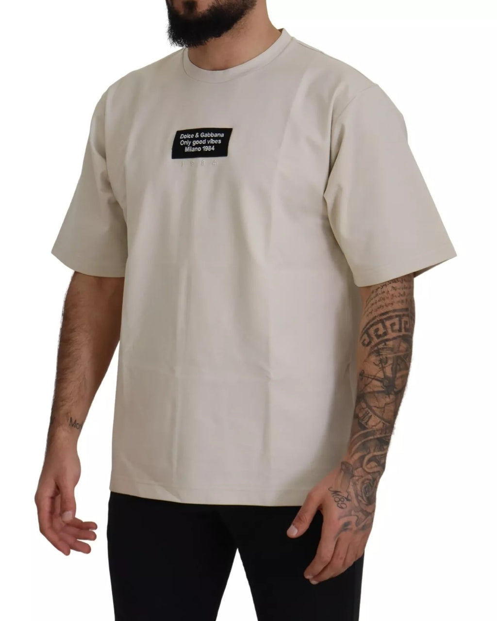 Dolce & Gabbana Ivory Cotton Ivory Printed Crewneck