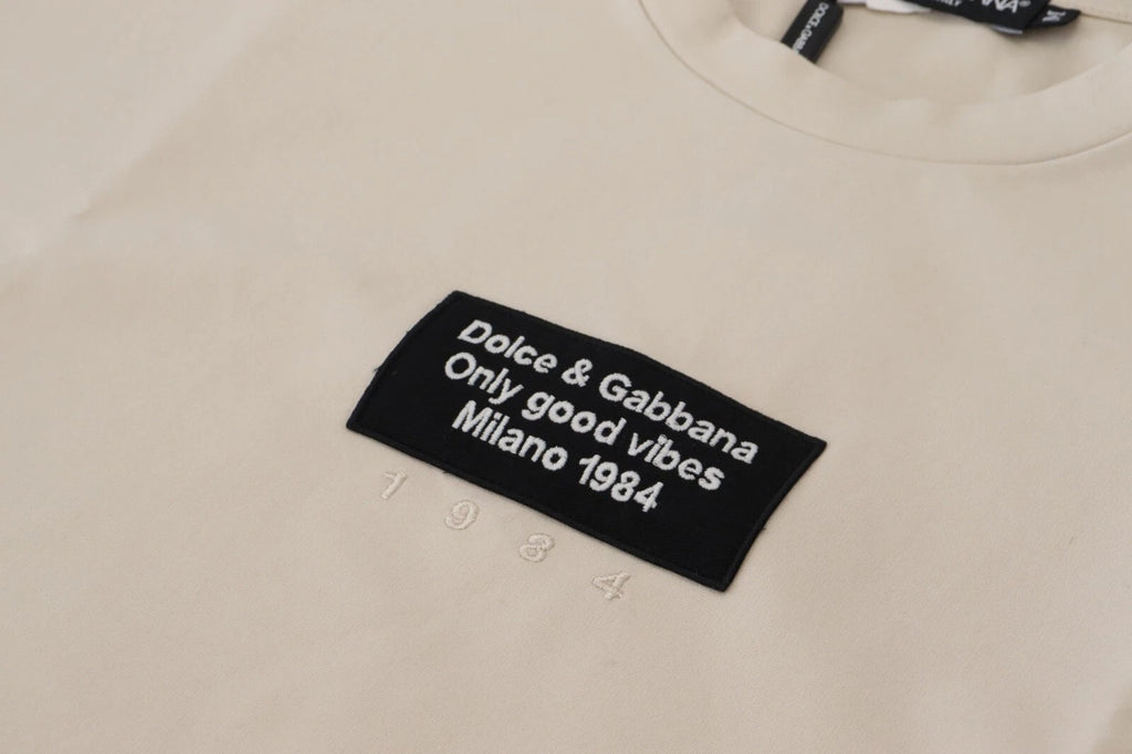 Dolce & Gabbana Ivory Cotton Ivory Printed Crewneck
