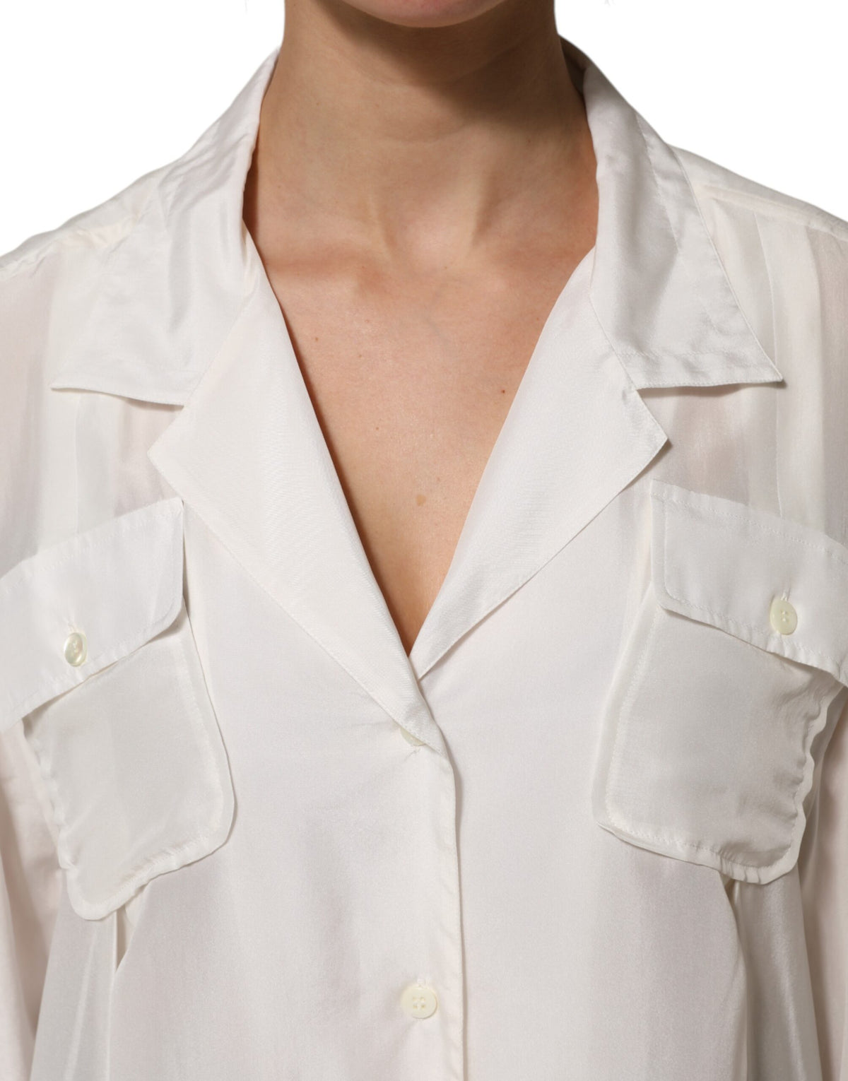 Dolce & Gabbana Off White Silk Button Down Polo Shirt Top