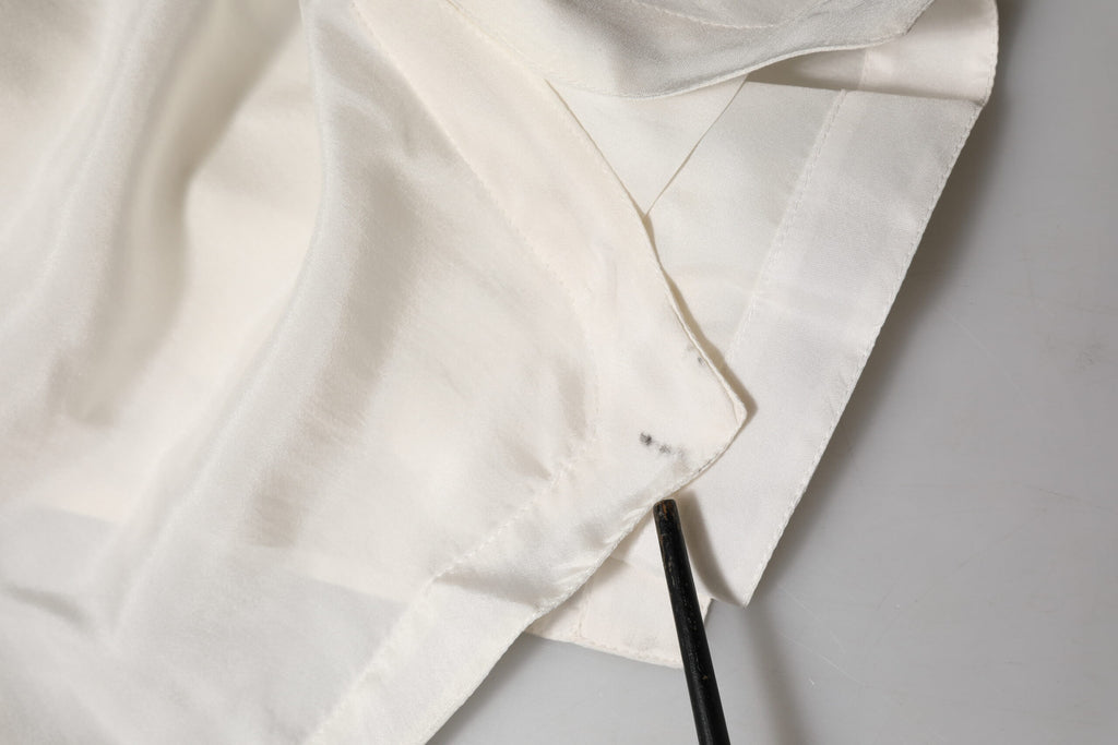 Dolce & Gabbana Off White Silk Button Down Polo Shirt Top