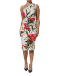 Dolce & Gabbana White Floral One Shoulder Sheath Dress