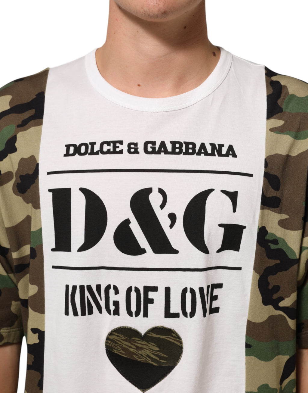 Dolce & Gabbana White Logo Camouflage Crew Neck Men T-shirt