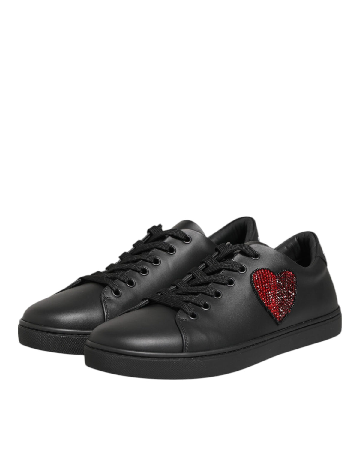 Dolce & Gabbana Black Leather Crystal Heart Sneakers  Shoes