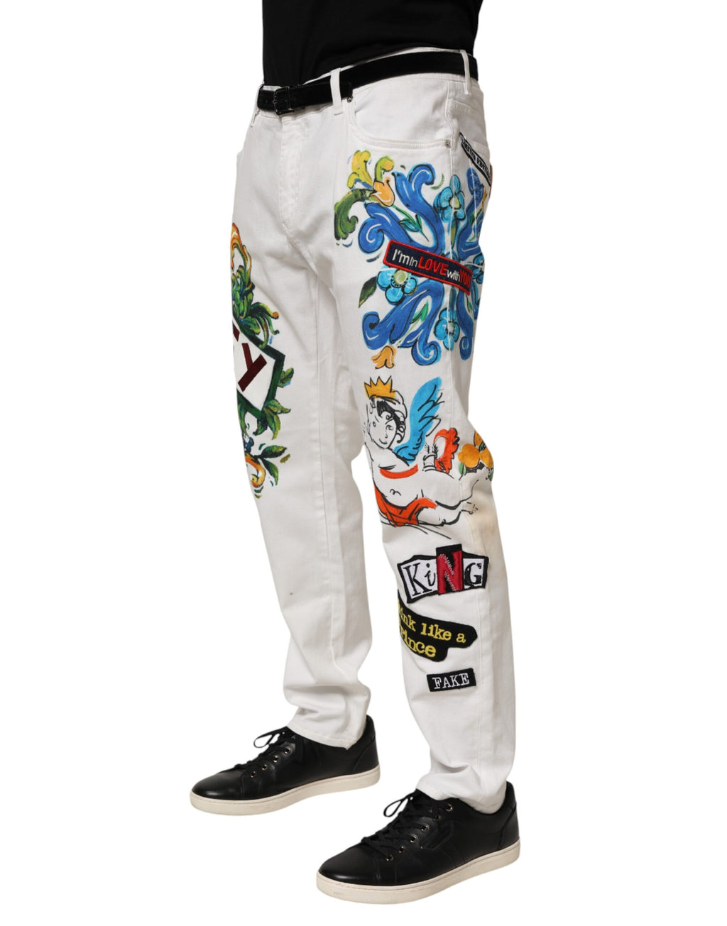 Dolce & Gabbana White Graffiti Print Skinny GOLD Denim Jeans