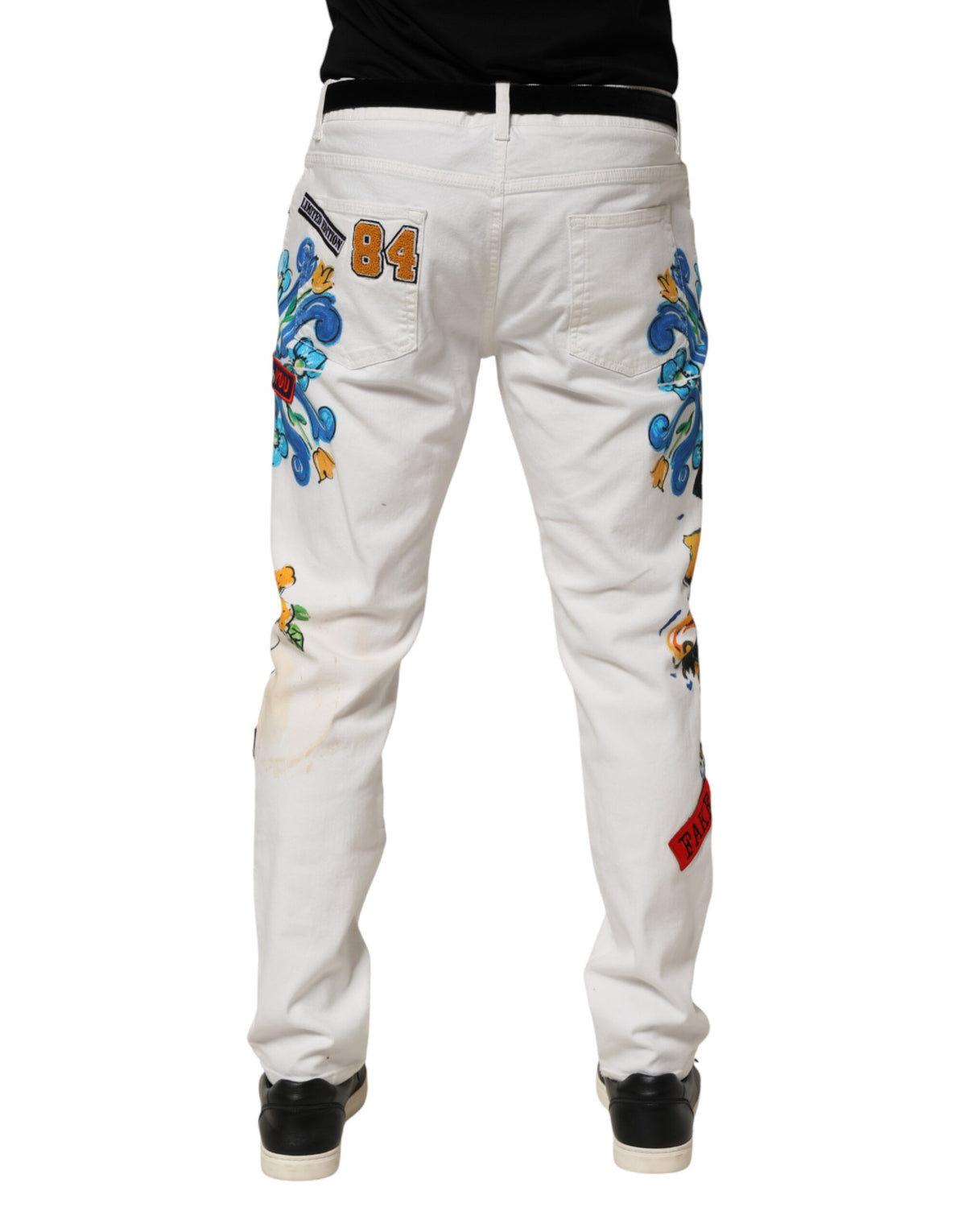 Dolce & Gabbana White Graffiti Print Skinny GOLD Denim Jeans