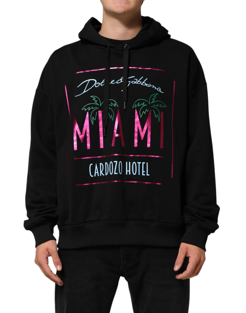 Dolce & Gabbana Black Printed Hooded Men Sweatshirt Sweater