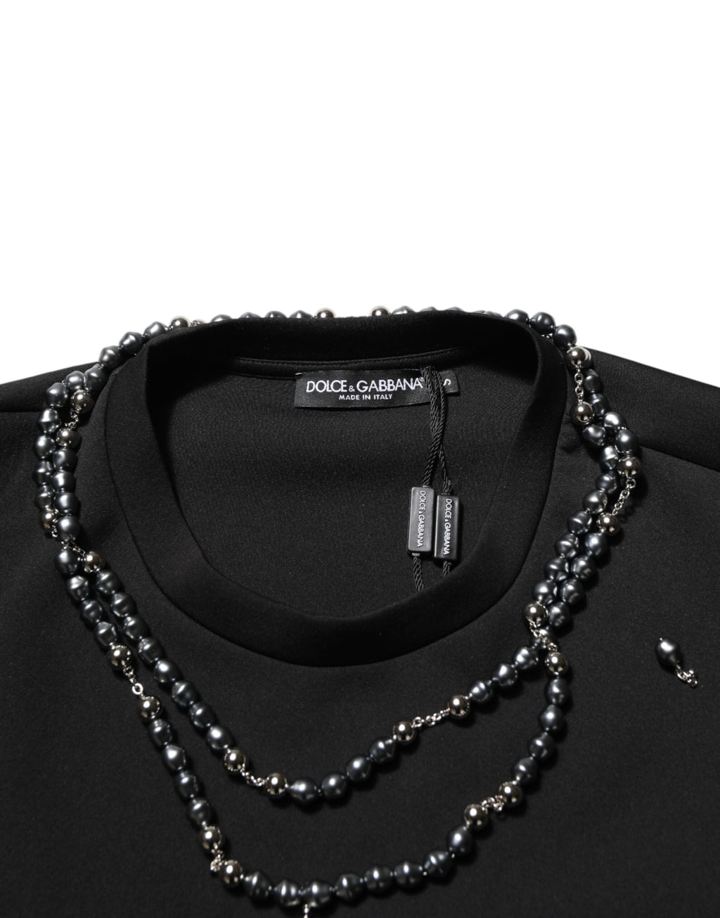 Dolce & Gabbana Black Polyester Necklace Embellished T-shirt