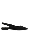 Dolce & Gabbana Black Crystal Charmeuse Slingback Shoes