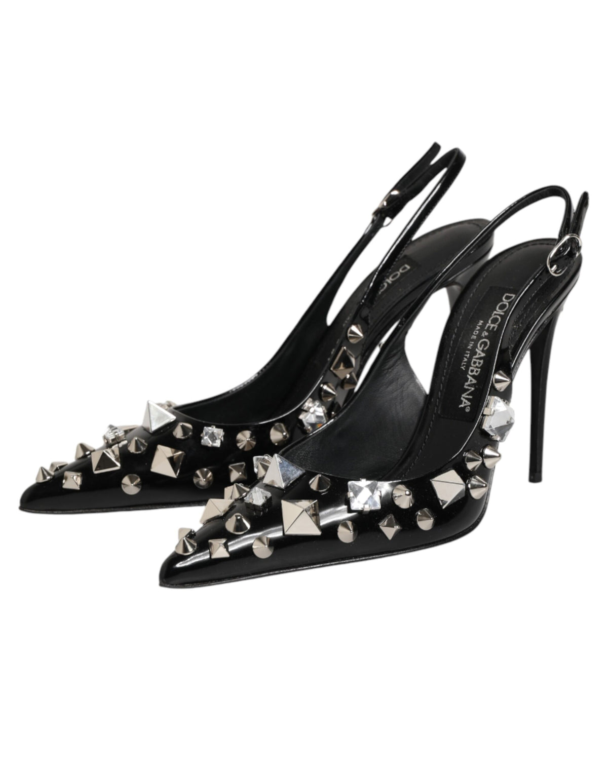Dolce & Gabbana Black Studded Leather Heels Slingbacks Shoes