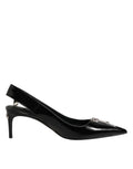Dolce & Gabbana Black Zipper Leather Heels Slingbacks Shoes