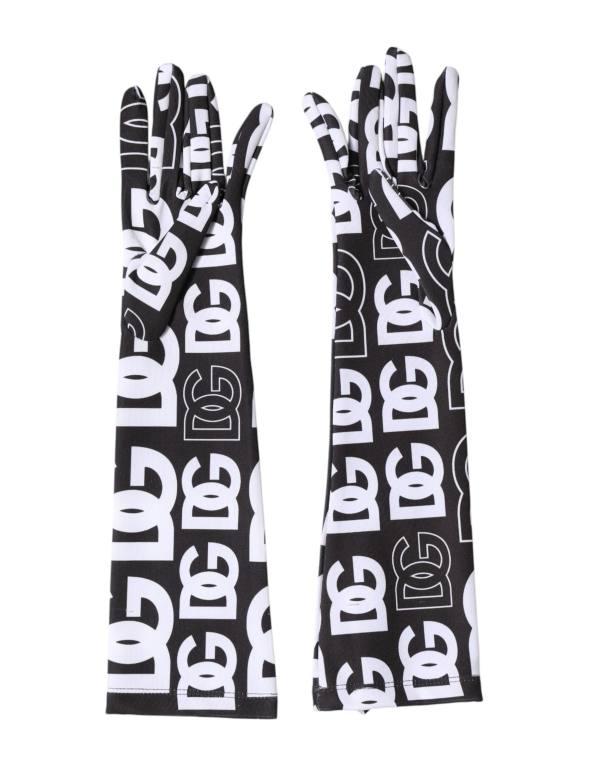Dolce & Gabbana Black White DG Logo Elbow Length Mitten Gloves