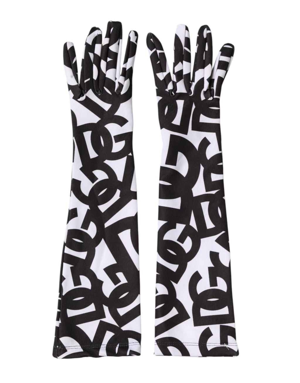 Dolce & Gabbana Black White DG Logo Elbow Length Mitten Gloves