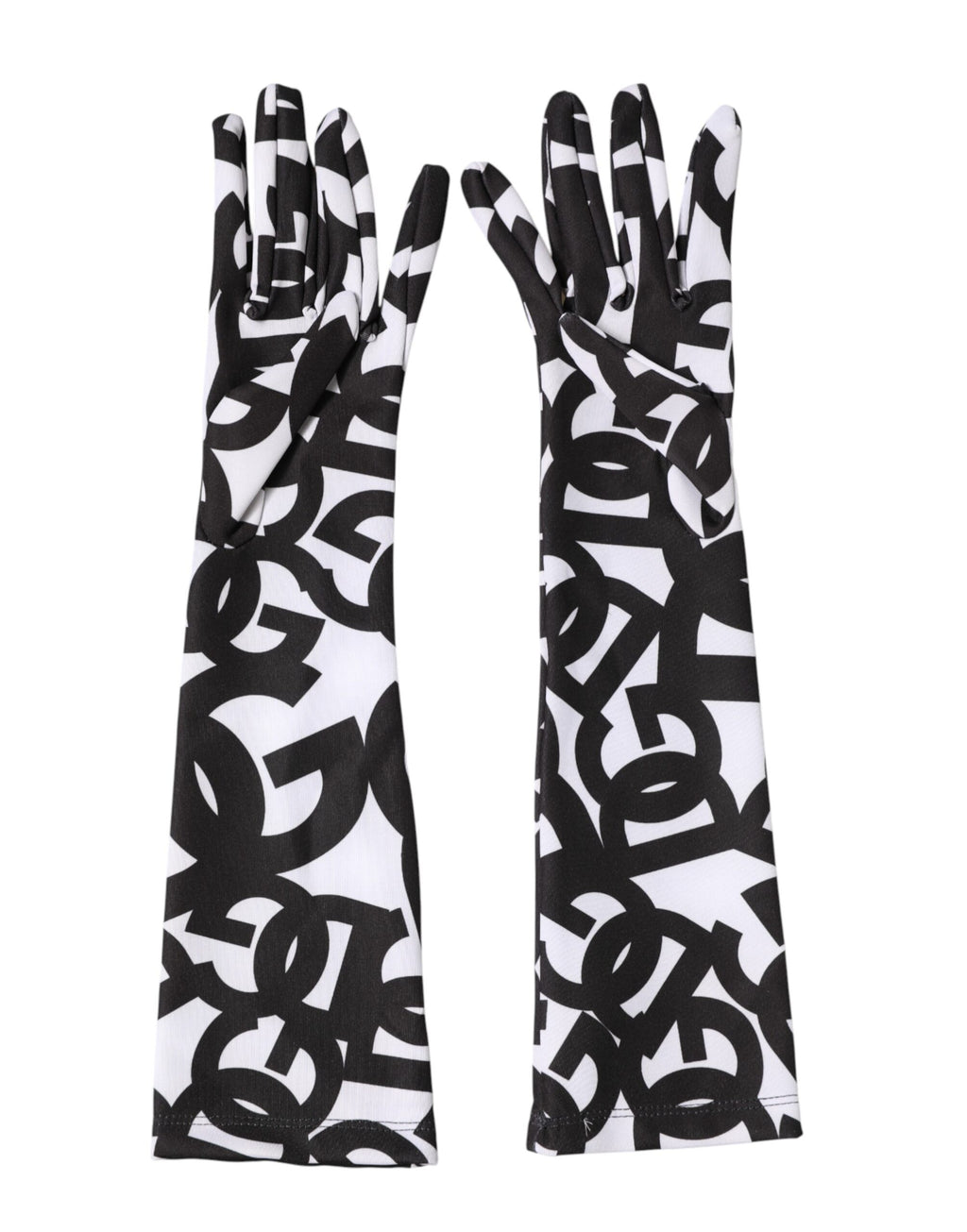Dolce & Gabbana Black White DG Logo Elbow Length Mitten Gloves