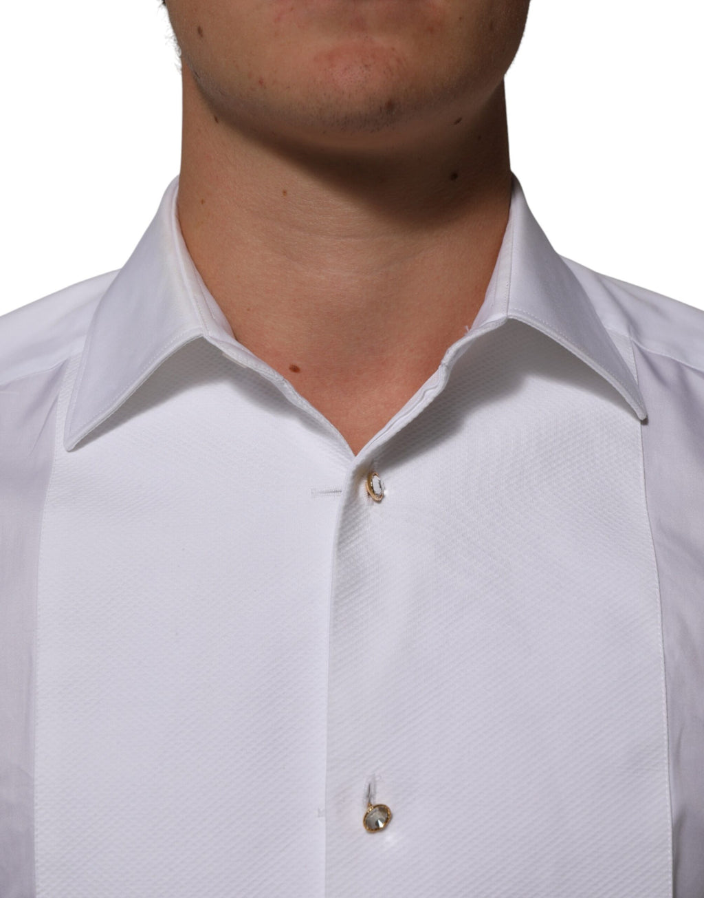 Dolce & Gabbana White Cotton Collared Bib GOLD Dress Shirt
