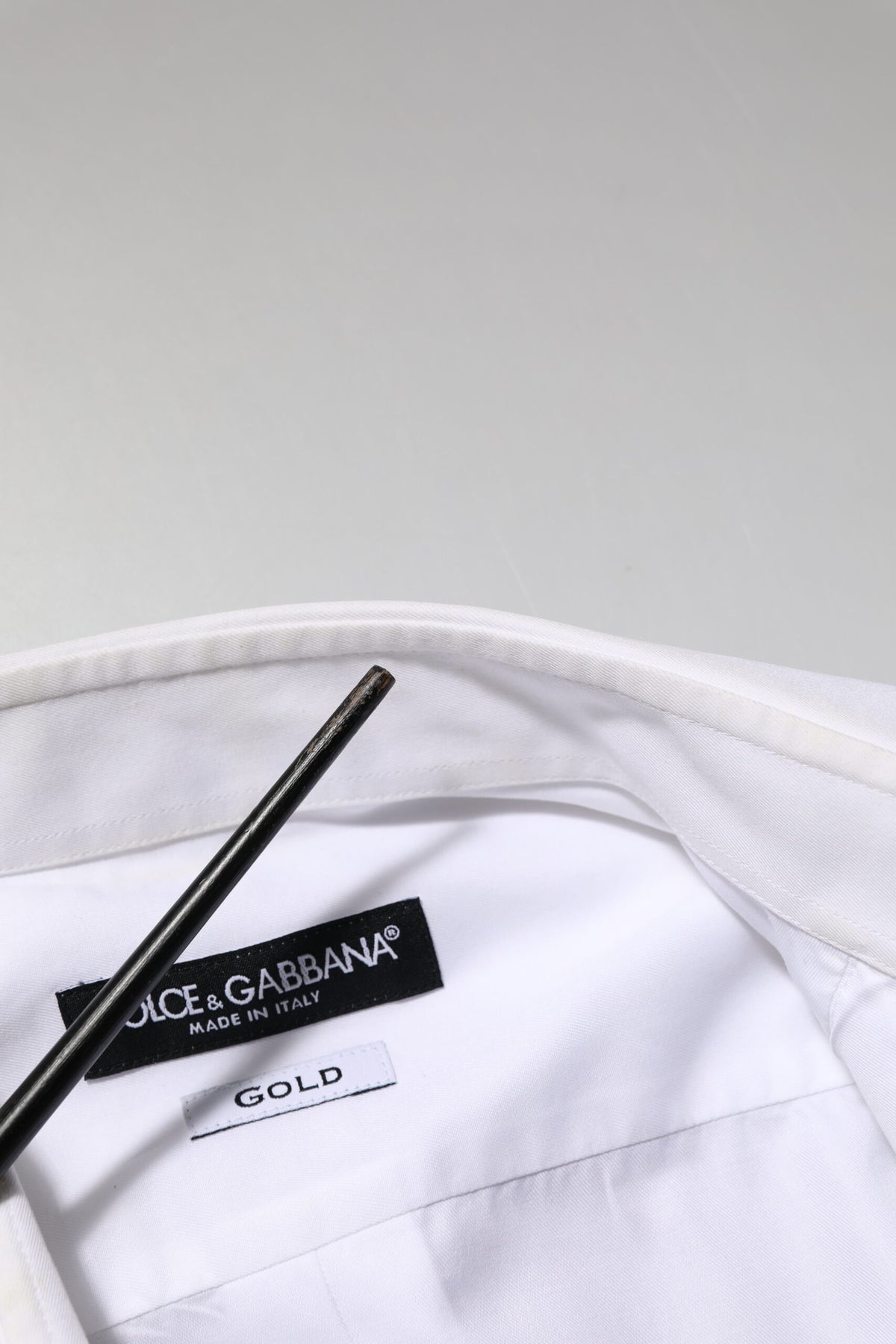 Dolce & Gabbana White Cotton Collared Bib GOLD Dress Shirt