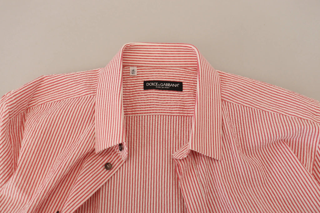 Dolce & Gabbana Red White Striped Cotton Short Sleeve Shirt