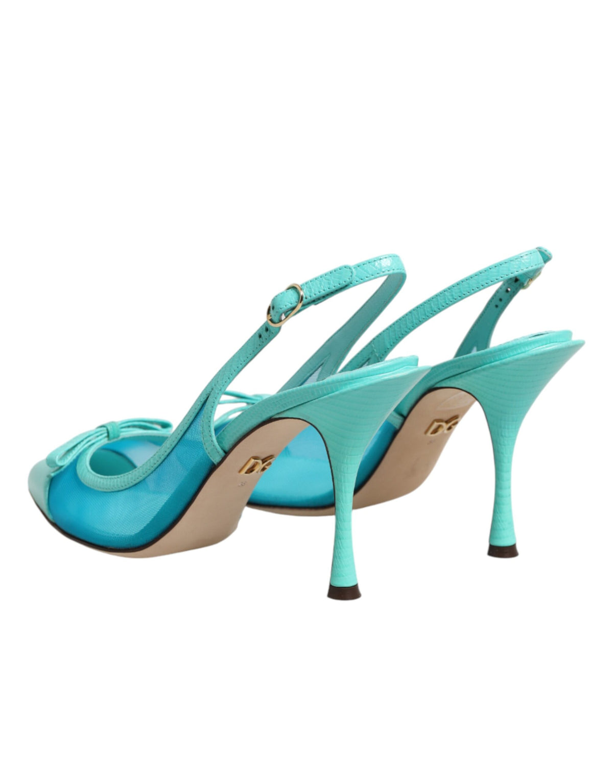 Dolce & Gabbana Blue Leather Mesh Heels Slingback Shoes