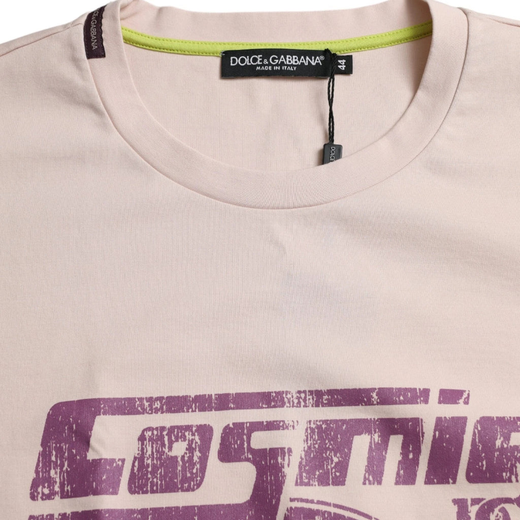 Dolce & Gabbana Beige Cosmic Love Cotton Crew Neck T-shirt