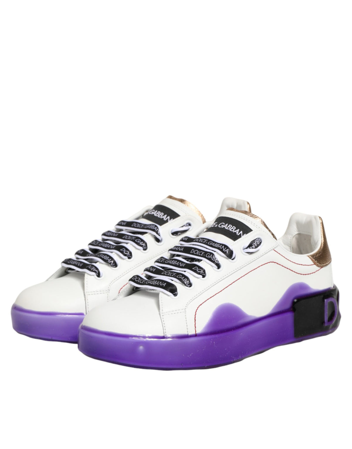 Dolce & Gabbana White Purple Leather Low Top Sneaker Shoes