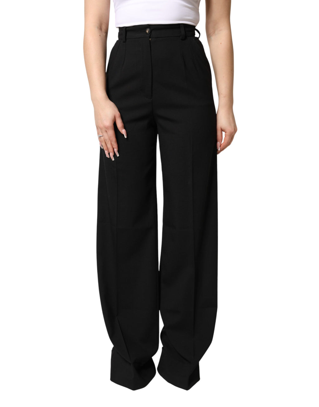 Dolce & Gabbana Black Wool Blend Straight High Waist Pants