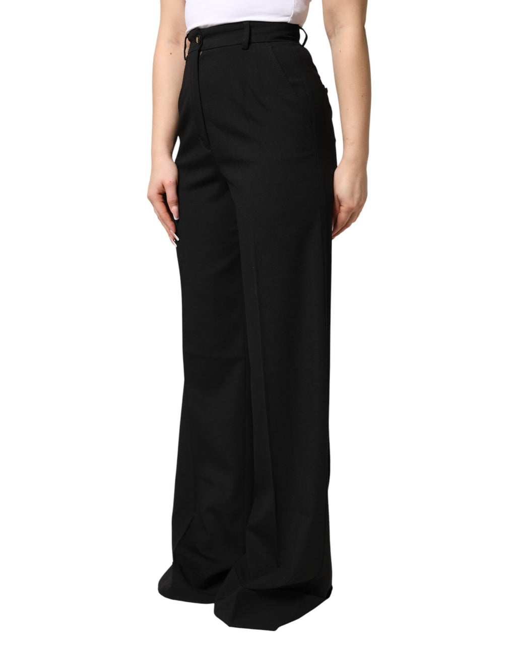 Dolce & Gabbana Black Wool Blend Straight High Waist Pants