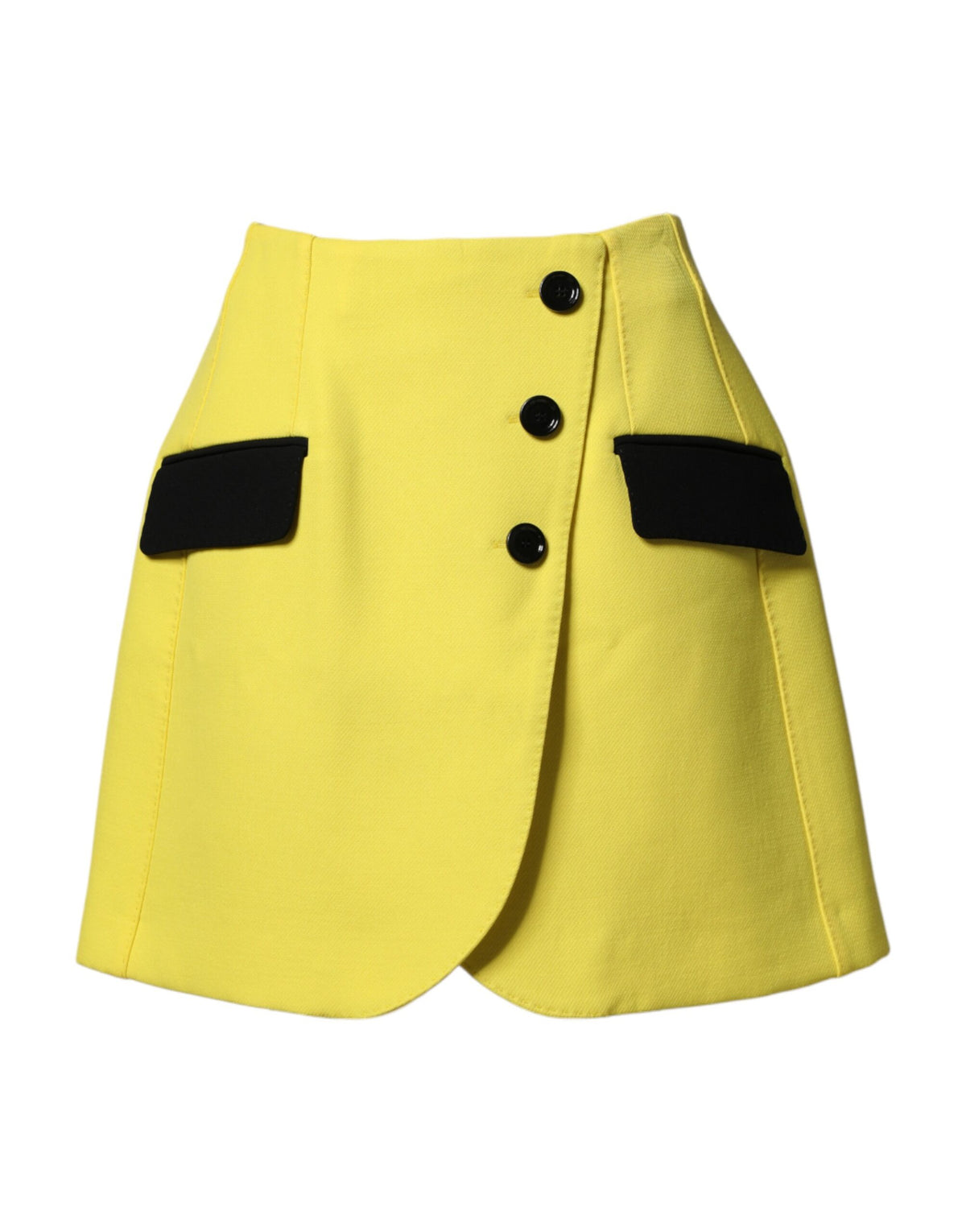 Dolce & Gabbana Yellow Wool Buttoned High Waist Mini Skirt