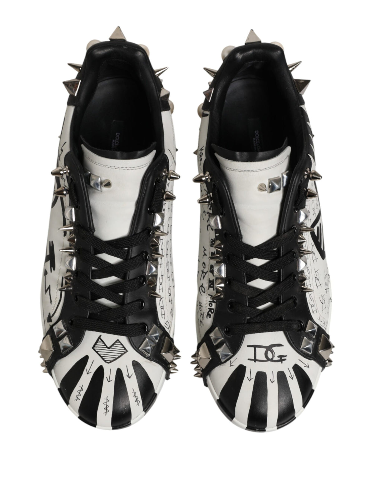 Dolce & Gabbana Black White Studded Low Top Sneakers Shoes