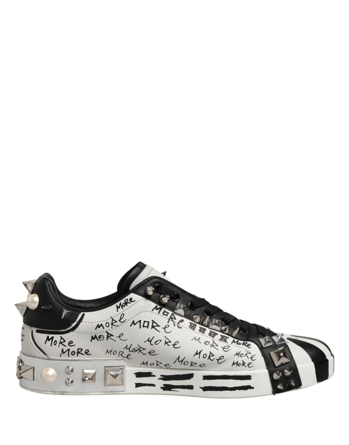 Dolce & Gabbana Black White Studded Low Top Sneakers Shoes
